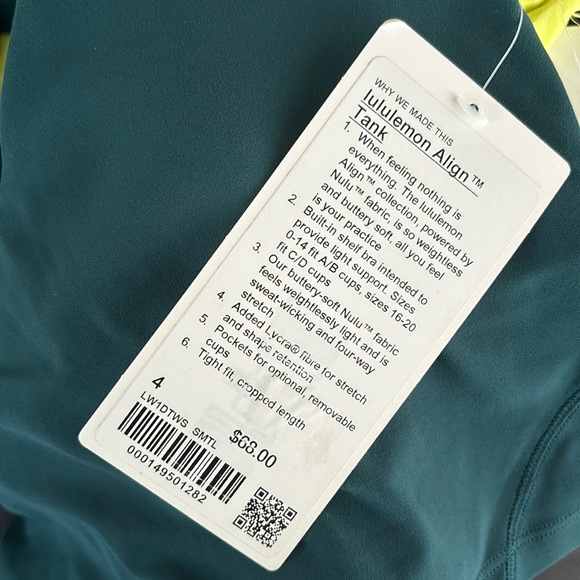 LULULEMON ALIGN TANK  IN STORM TEAL (SMTL) SZ 4 NWT - Picture 4 of 6